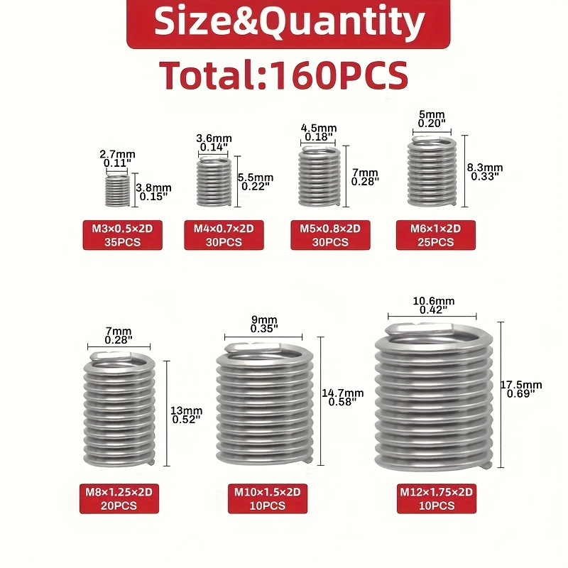 160Pcs Steel Wire Insert Screw - Socket Set 评论和价格